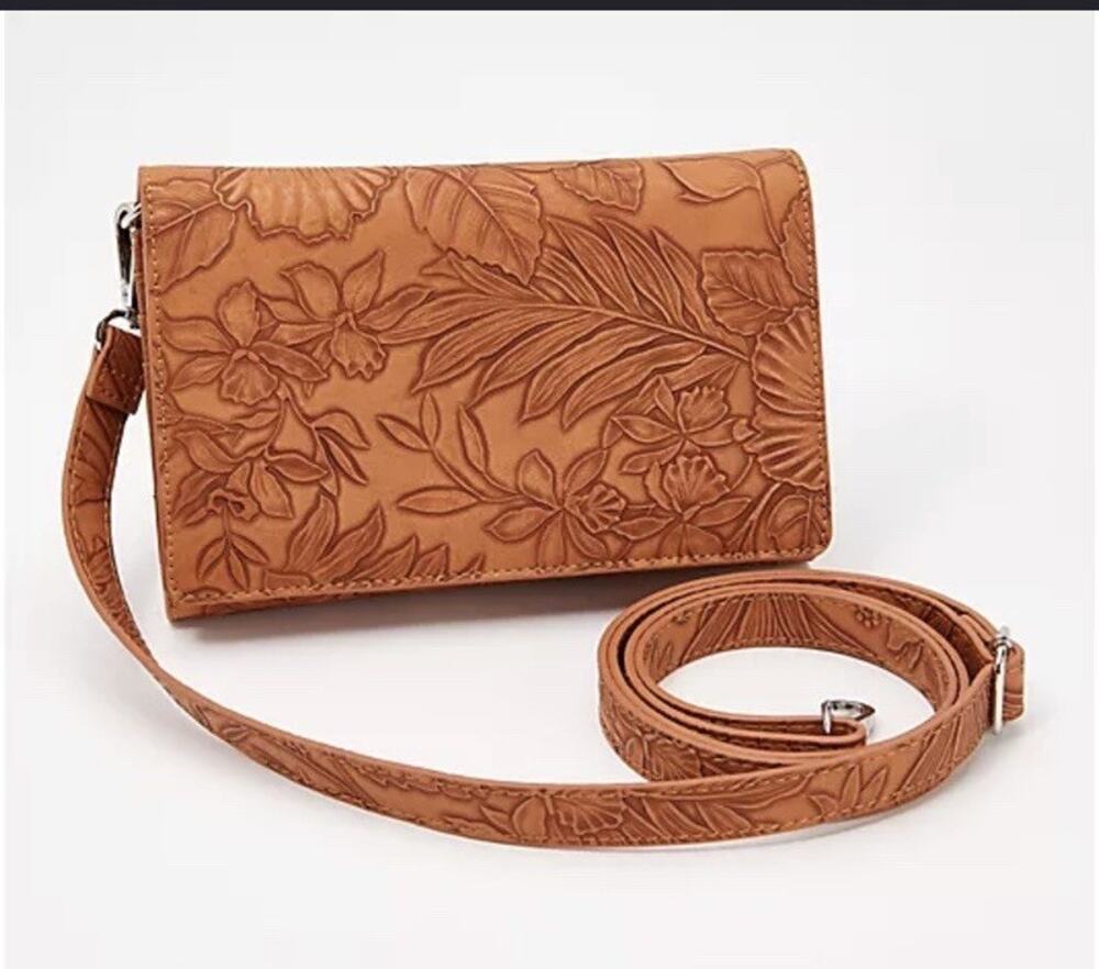 Save the Girls RFID Phone Wallet Crossbody Bag Tan Faux Leather Touch Screen